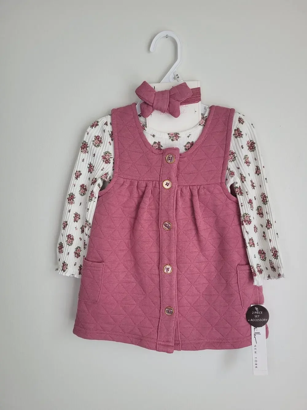 Nicole Miller New York Baby Girl Quilted Pinafore Gift Set 18m NWT